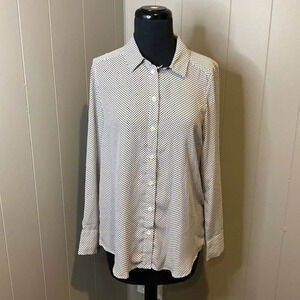 Popsugar Small Long Sleeve White With Black Polka Dot Blouse/Top Button Down
